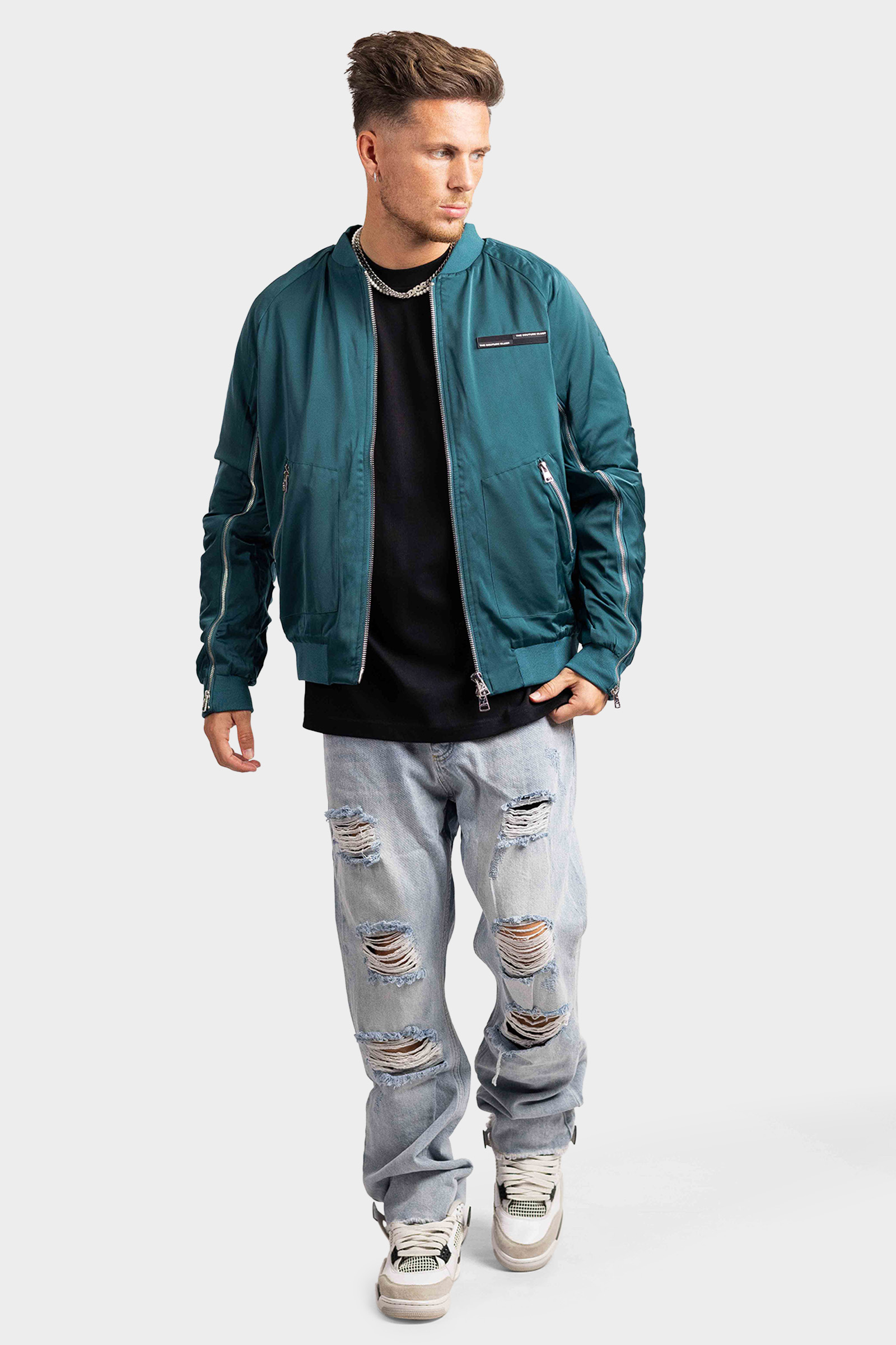 Couture Club Detail Ruched Bomber Jas Heren Blauw