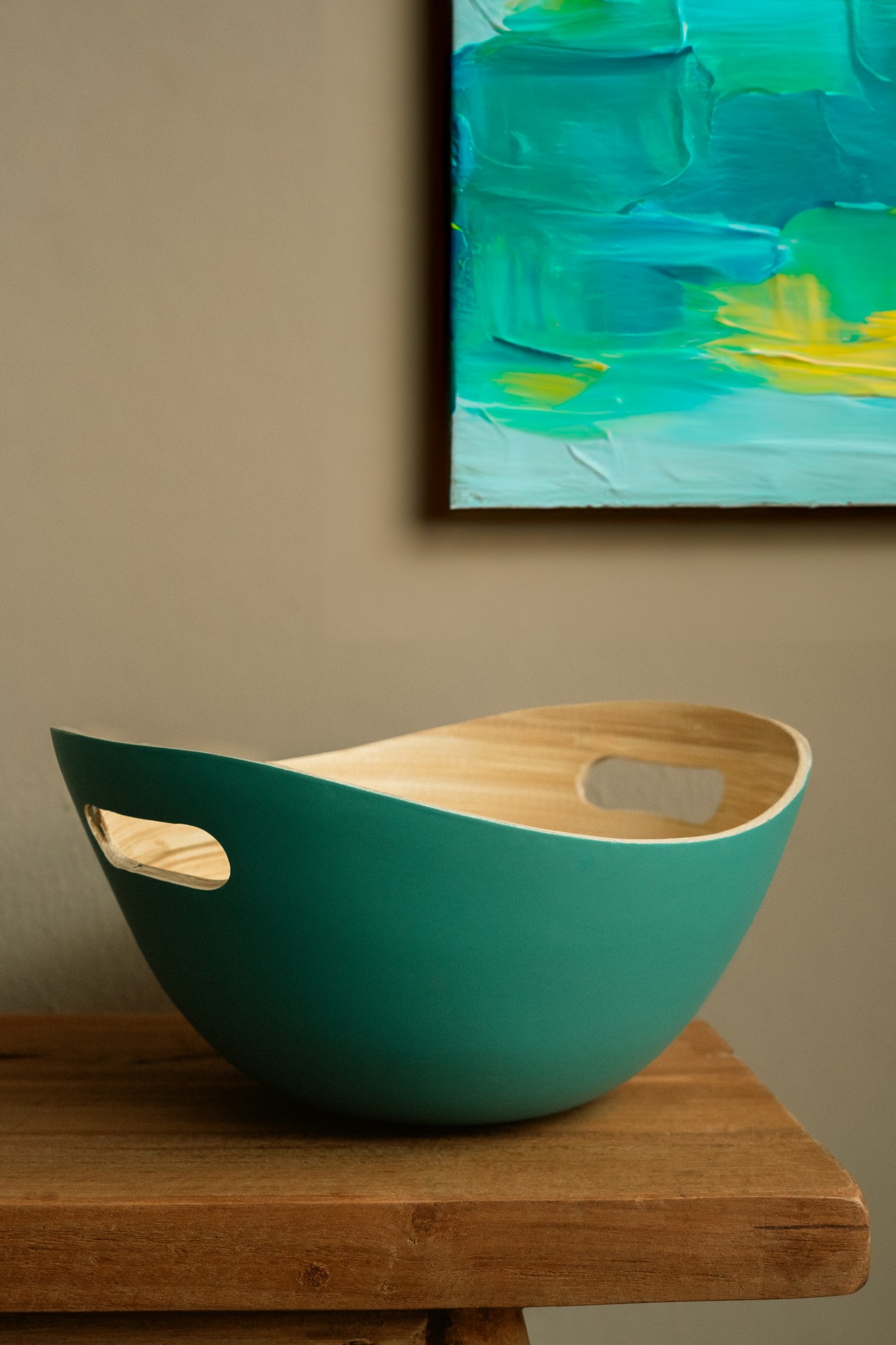 Bambusschale 'Wave' M, türkis, B 25 cm, L 21 cm, H 12 cm von fischer's lagerhaus