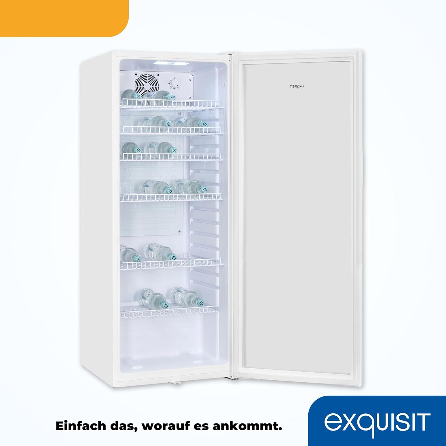 Exquisit Glastürkühlschrank GKS240-GT-160C weiss | Nutzinhalt: 237 L | Türschloss | 6 Gitterablagen | Umluftventilator | Standgerät