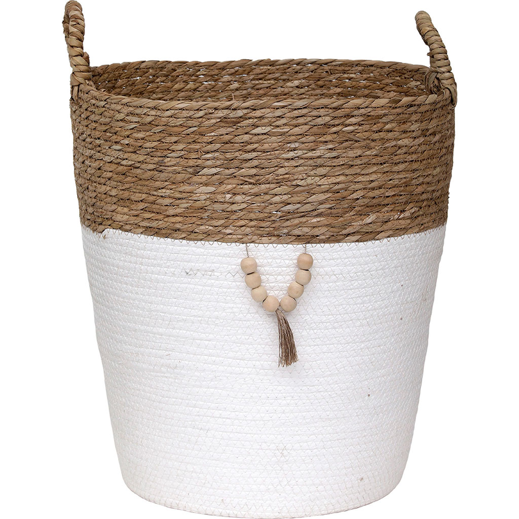 Panière à linge perle blanche H45cm