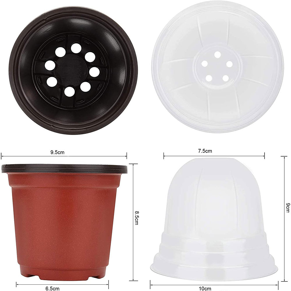 (10er Set) Einweg Anzuchttopf Garten Pflanzenkübel Blumen Topf mit Kuppel Deckel - Braun