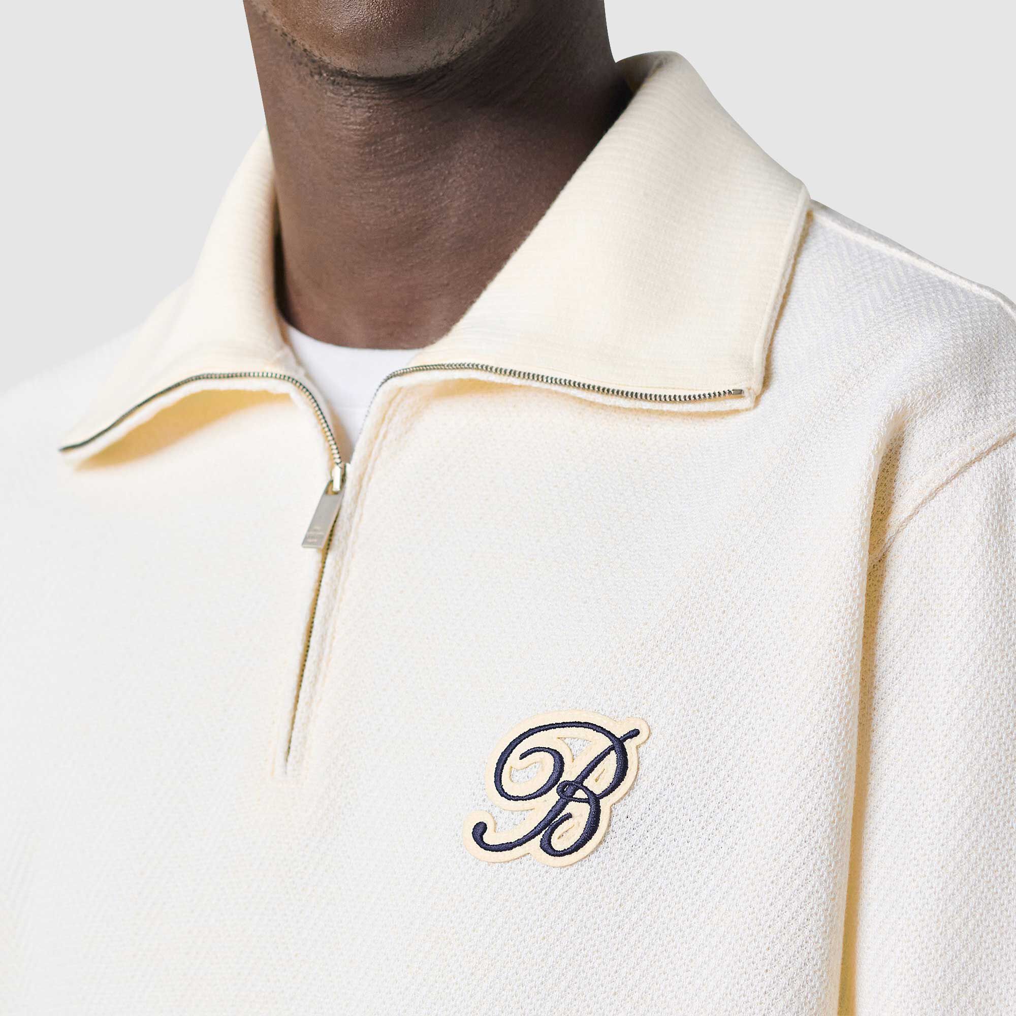 Pull À Col Zippe En Coton Soie Chevrons Et B Thabor