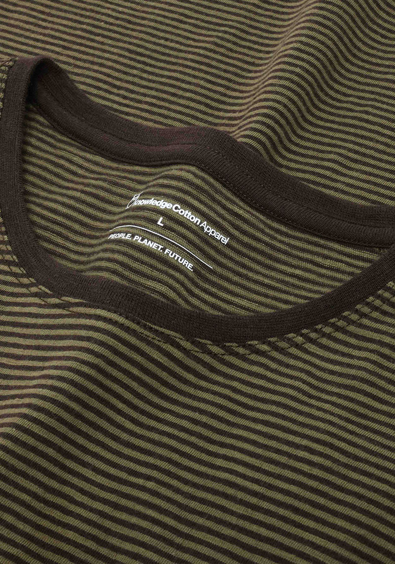 Knowledge Cotton Apparel T-Shirt Striped Basic Tee Green Stripe