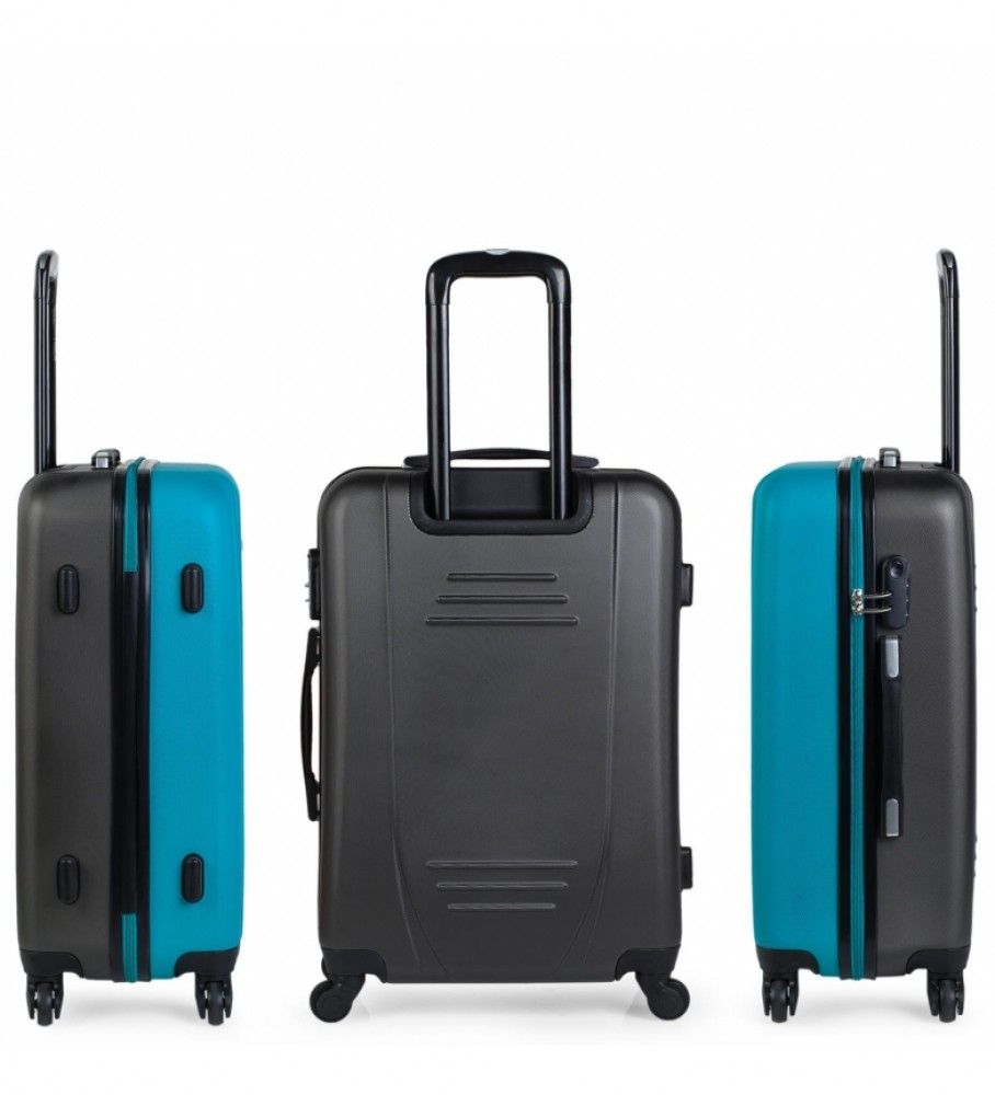 Conjunto de malas de viagem rígidas ITACA com 4 rodas, modelo 71100, cor turquesa - 55x65x75cm -