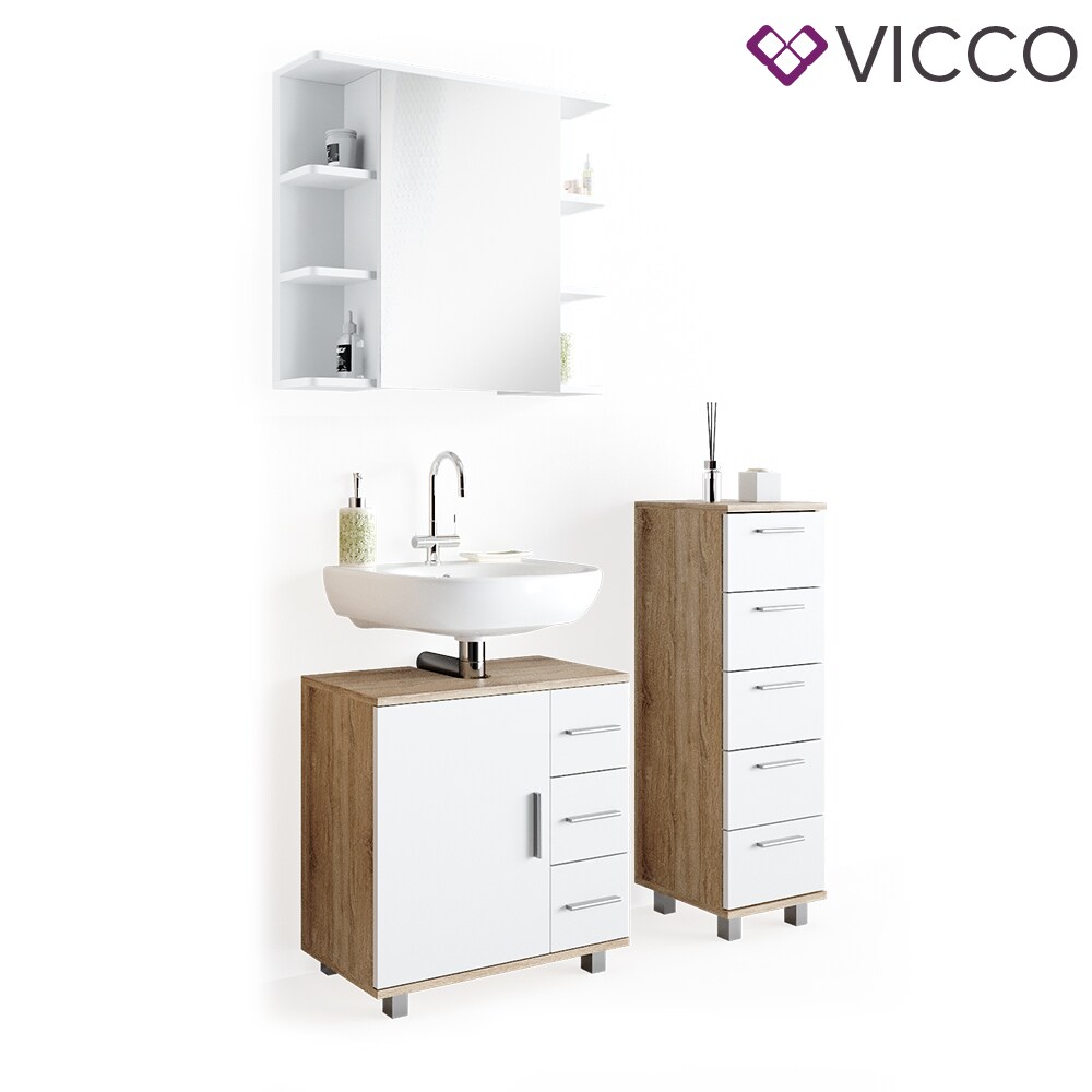 VICCO Badmöbel Set ILIAS Weiß Eiche Bad Spiegel Kommode Unterschrank Badschrank