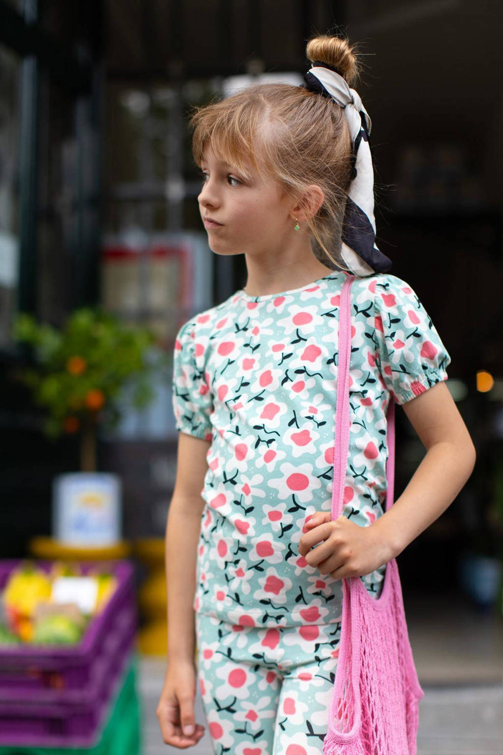 Moodstreet gebloemd T-shirt mintgroen/roze/offwhite