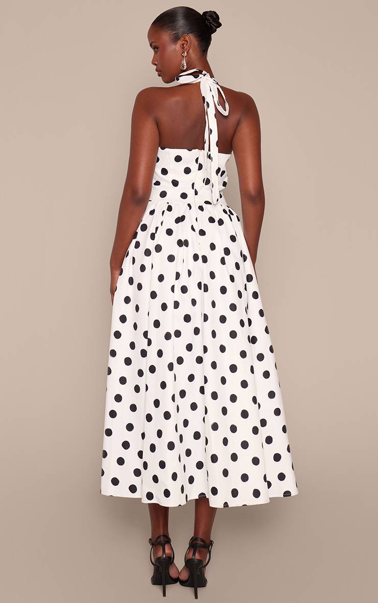 Monochrome Robe Midaxi À Pois Froncée Avec Col Licou Et Détail Noué