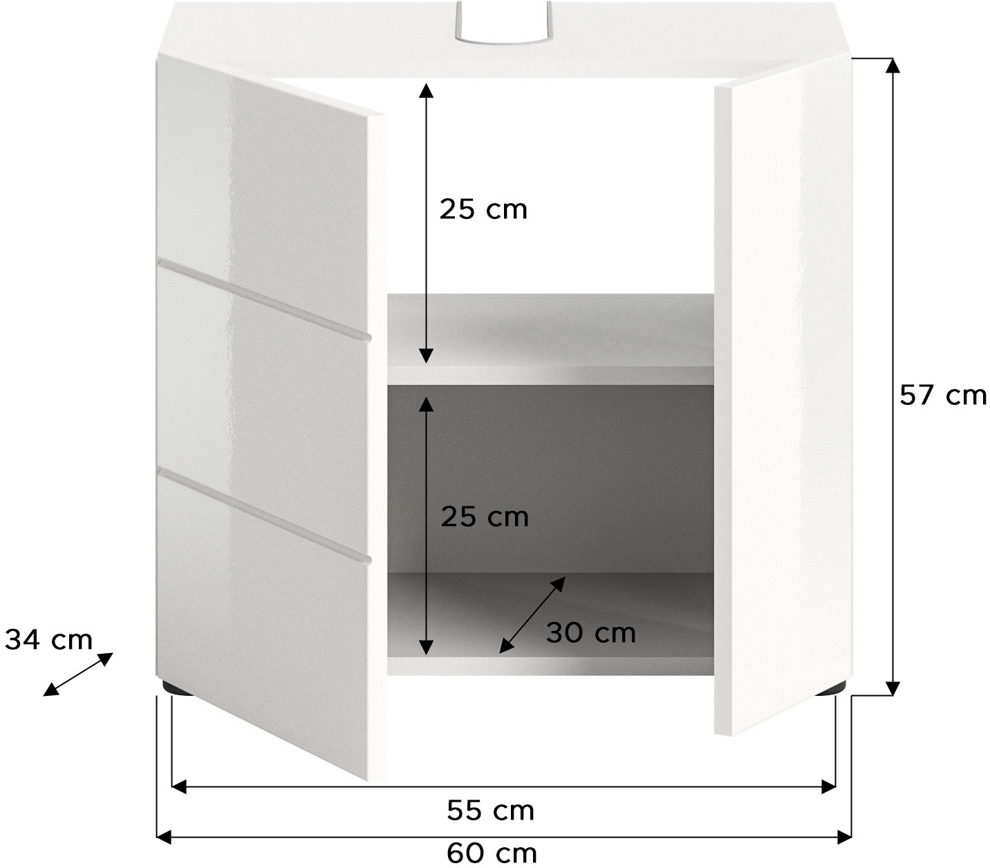 welltime Waschbeckenunterschrank »BIEL, TOPSELLER!, Breite 60 cm, 1 Tür, 2 Fächer, mit Siphonausschnitt« 1 Stk. tlg. Badmöbel, Badschrank, Schrank, Unterschrank, Bad, Badezimmer