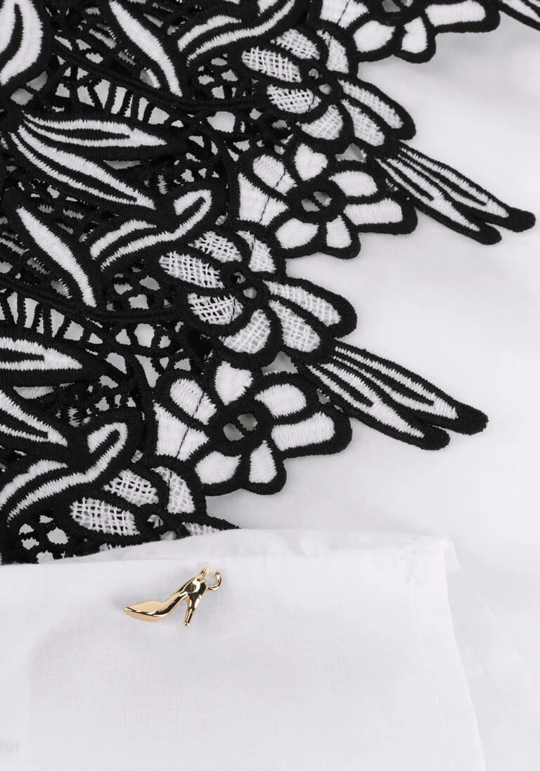 JANSEN AMSTERDAM witte jansen amsterdam blouse cv777 cotton voile blouse with black/white lace detail 3/4 sleeve