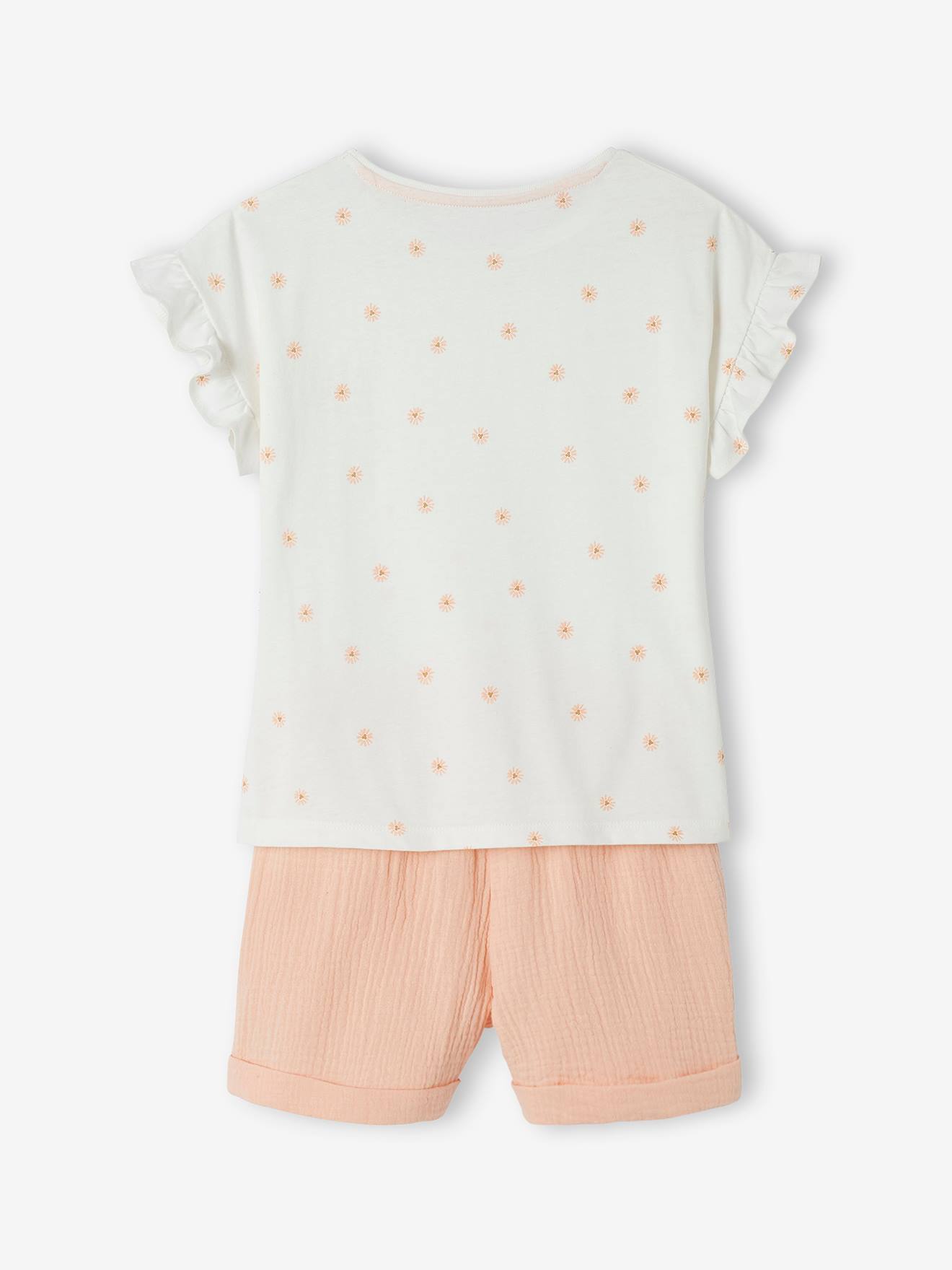 Conjunto de camiseta e shorts em chiffon de algodão azul marinho para meninas.