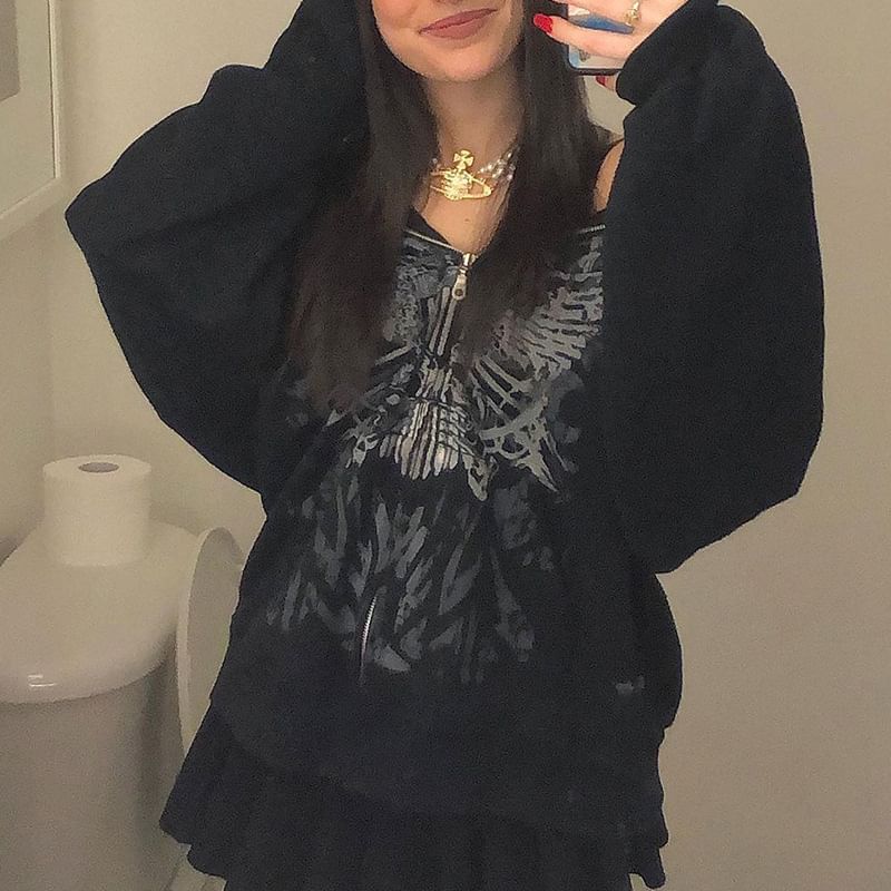 Genrovia - Oversized hoodie met vlinderprint en rits