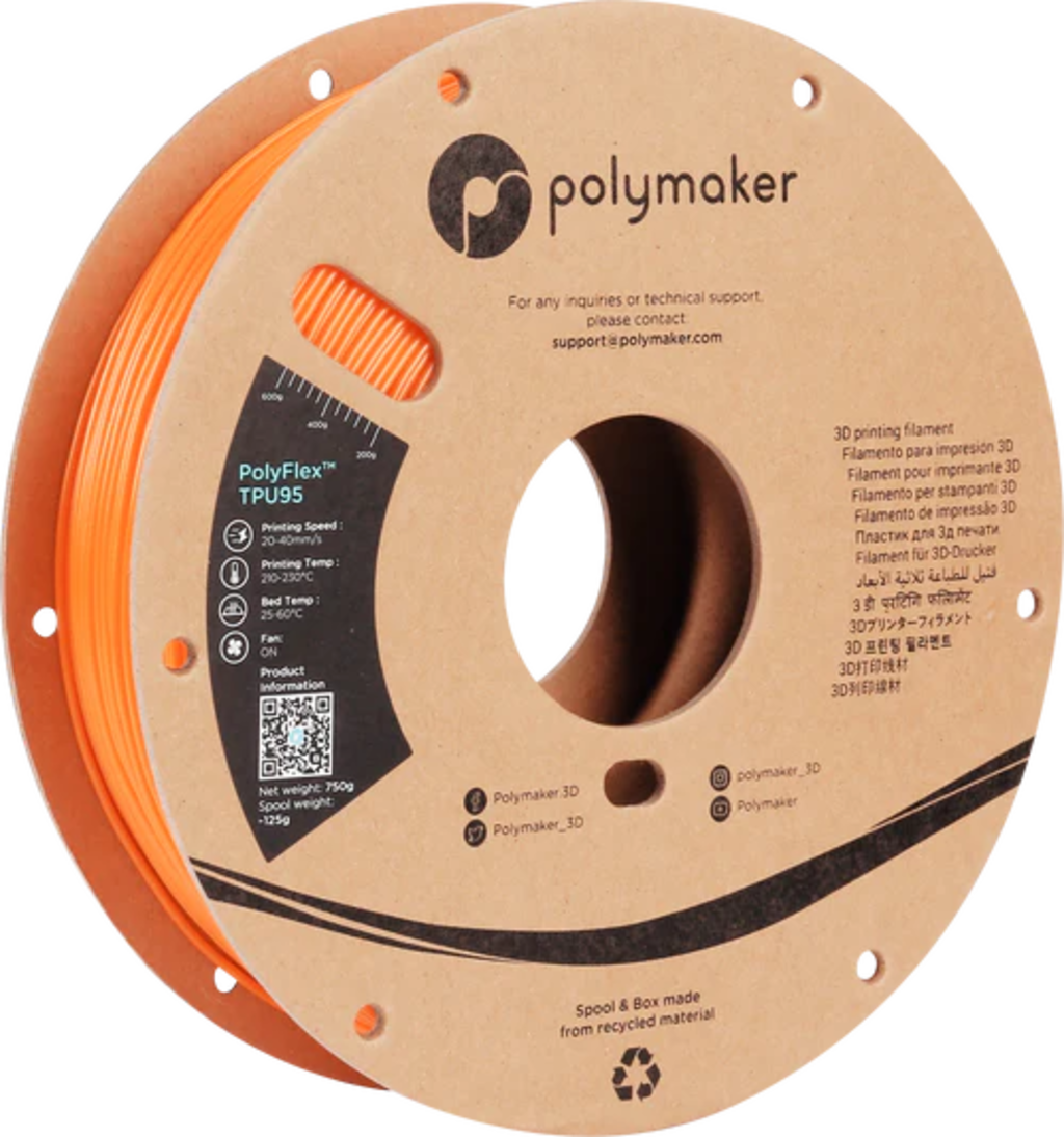 Polymaker  PolyFlex TPU95 Orange, 1,75 mm (750 g)    Oranges flexibles Filament einfach zu verarbeiten