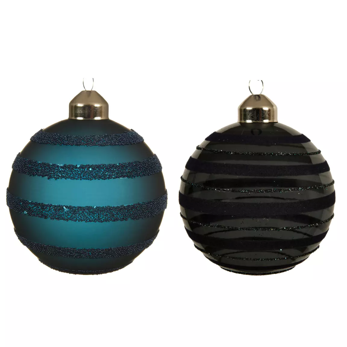 Lot de 3 boules de Noël en verre (D80 mm) Linta Bleu nuit