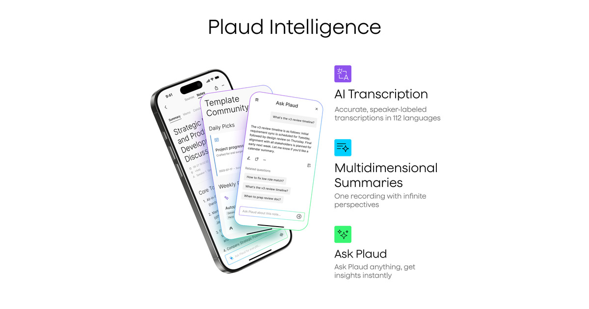 PlaudNote Pro dicteerapparaat  (Zwart, 64 GB, Bluetooth (BLE 5.4), Dual-band Wi-Fi (2.4GHz & 5GHz))