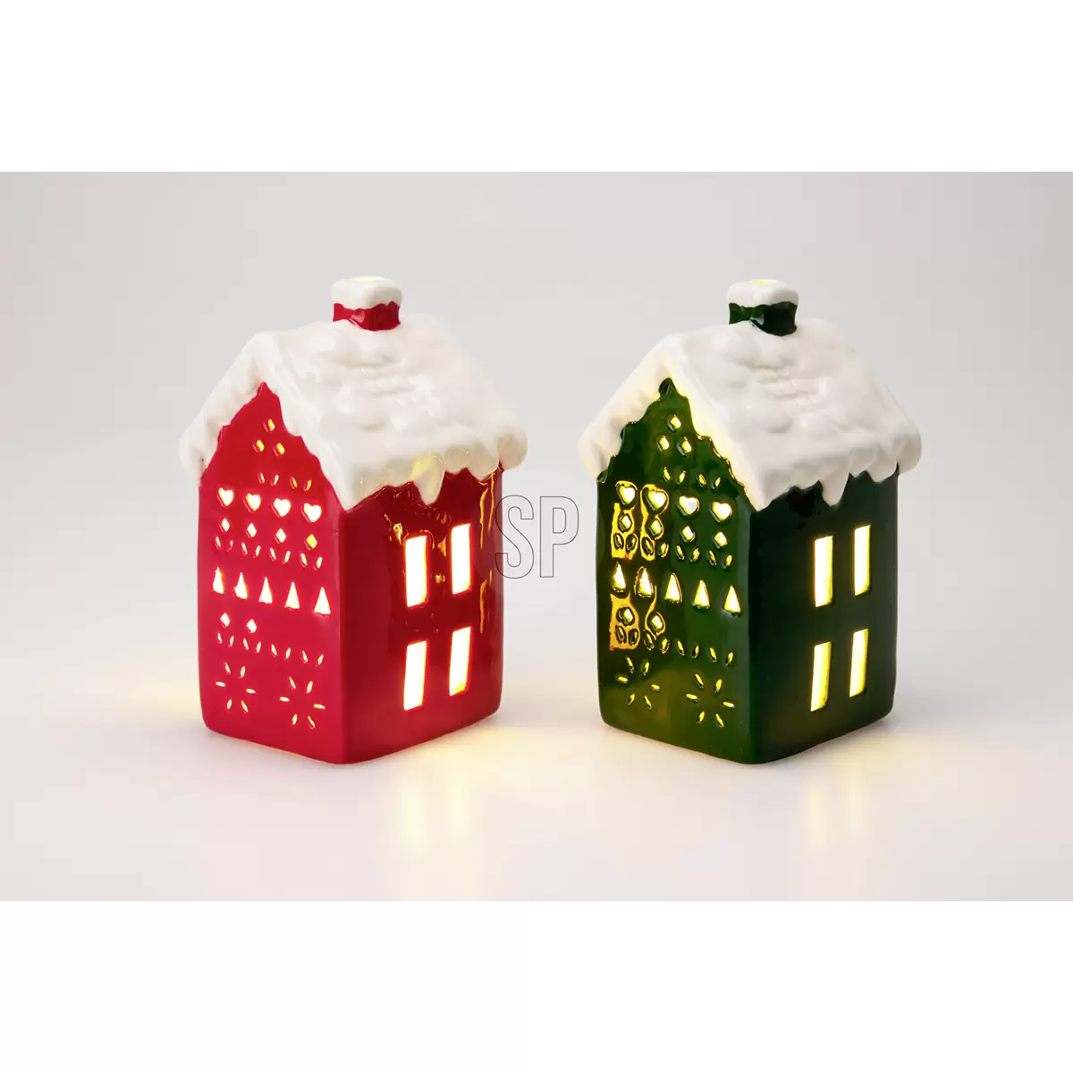 LED Haus Porzellan grün,rot