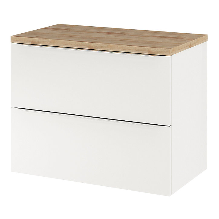 Ensemble salle de bains l.80 cm meuble à suspendre Imandra blanc brillant + plan de toilette décor chêne