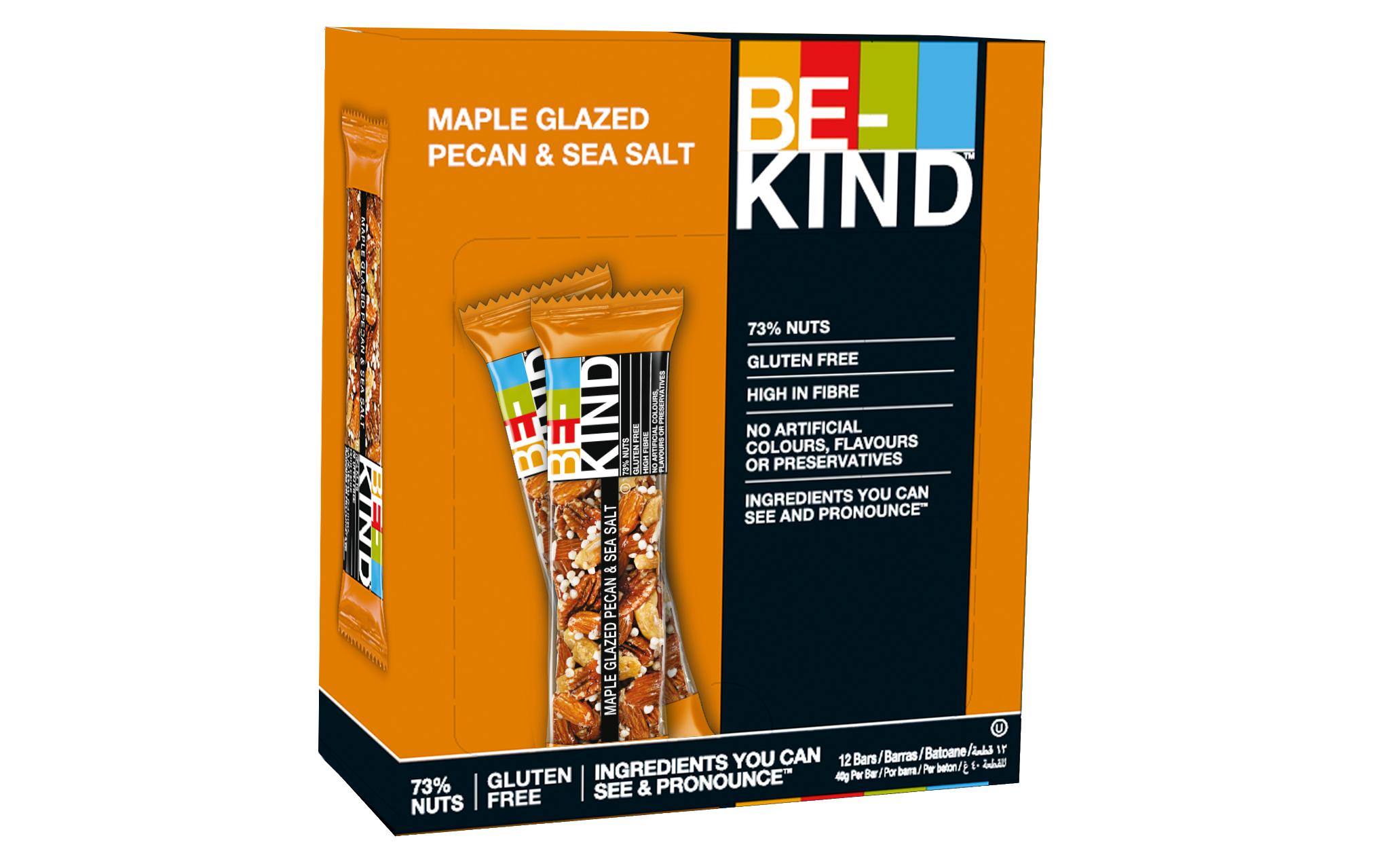 Riegel Maple Glazed Pecan & Sea Salt 12 x 40 gRiegel mit Ahornsirup überzogenen Pekannüssen und Meersalz