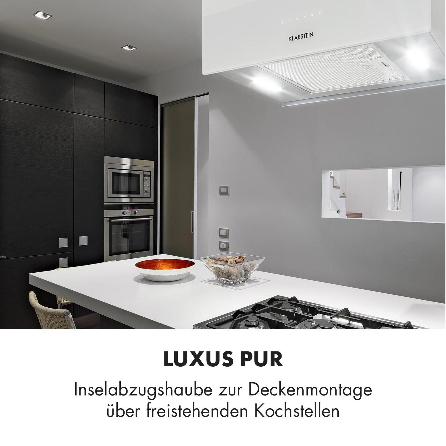 Kronleuchter L Inselabzugshaube 60cm Abluft: 590m³/h LED Touch Glas weiß Weiß