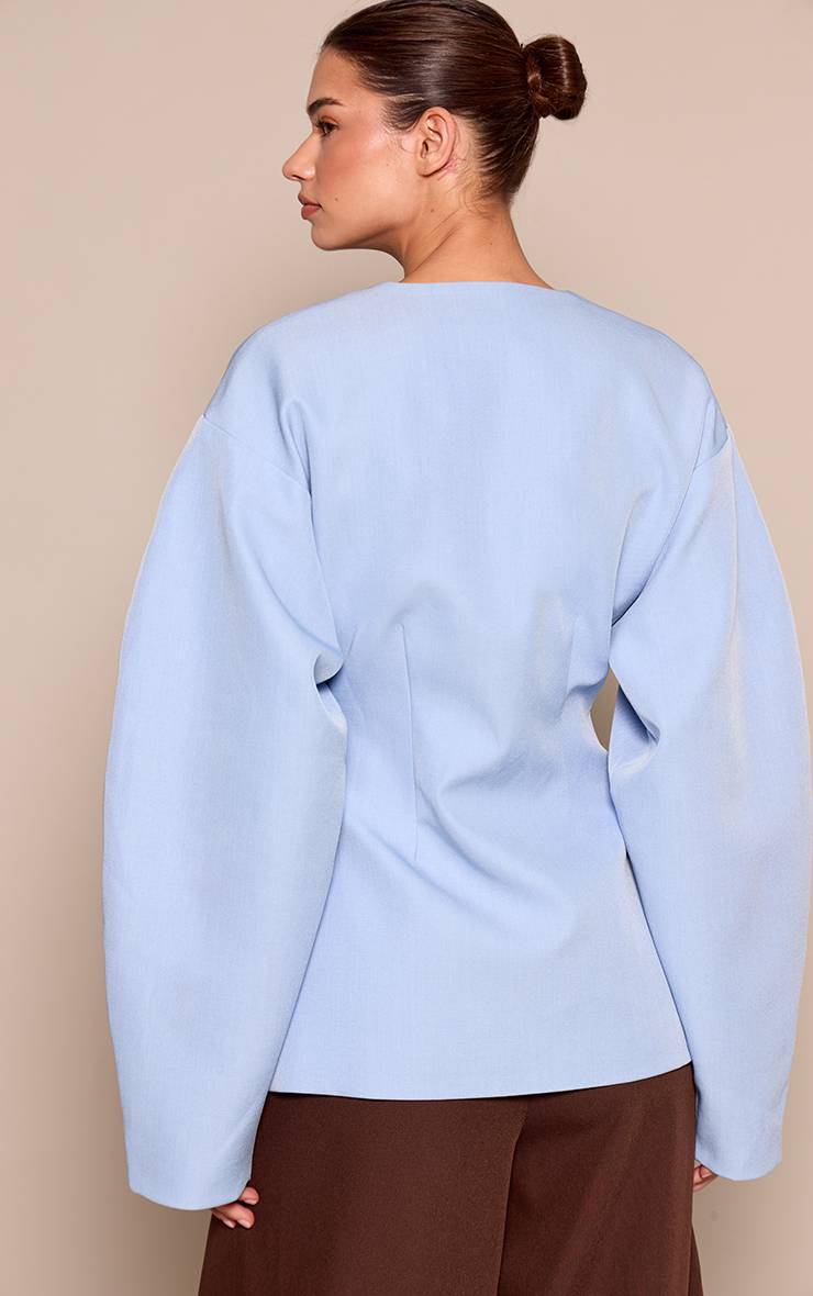 Bleu Pâle Blazer À Taille Cintrée Manches Cocon Avec Poches