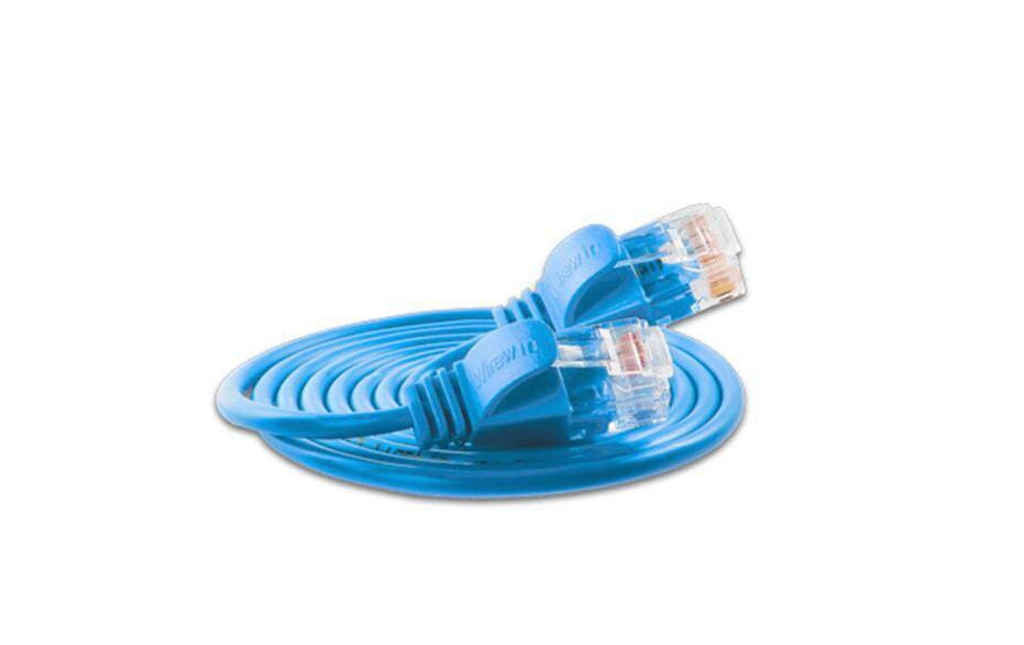 Slimpatchkabel RJ-45 - RJ-45, Cat 6, UTP, 2 m, BlauLightpatchkabel rund, ungeschirmtes Twisted-Pair-Kabel (U/UTP) mit Klinkenschutz