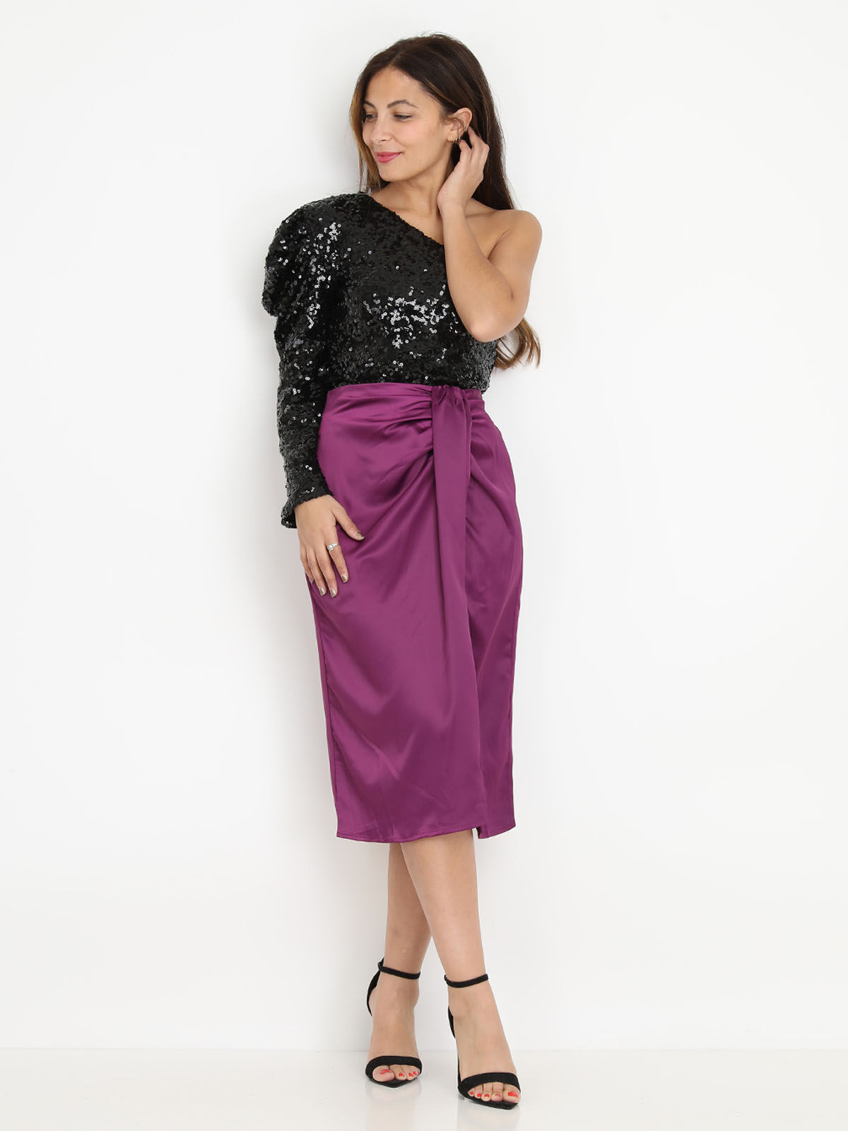 Top asymétrique en sequins- Noir