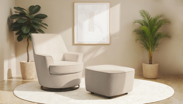INOSIGN Drehsessel »HETTY, Drehsessel mit Wippfunktion und Hocker; Lesesessel, Armsessel« Set, 2 Stk. tlg. mit Dreh/Wippfunktion, mit Federkern, in Cord und Microfaser