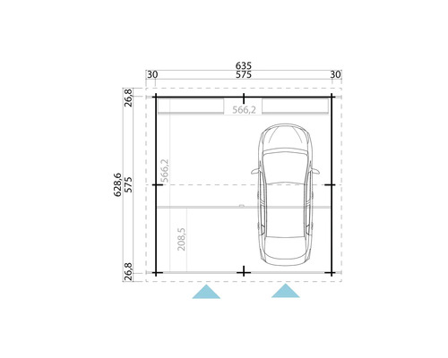 Outdoor Life Falkland dubbele garage zonder deuren, 575 x 575 cm, natuurlijke afwerking