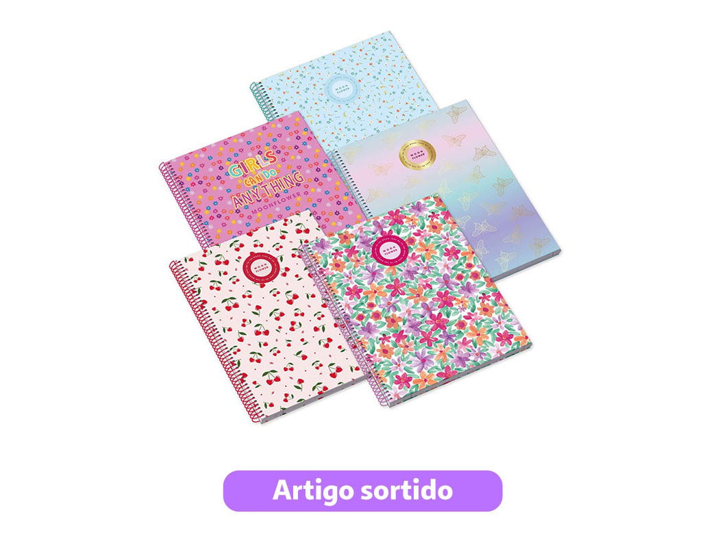 CADERNO ESPIRAL A4 AMBAR TEEN MOONFLOWER 80 FOLHAS 90G MODELOS SORTIDOS