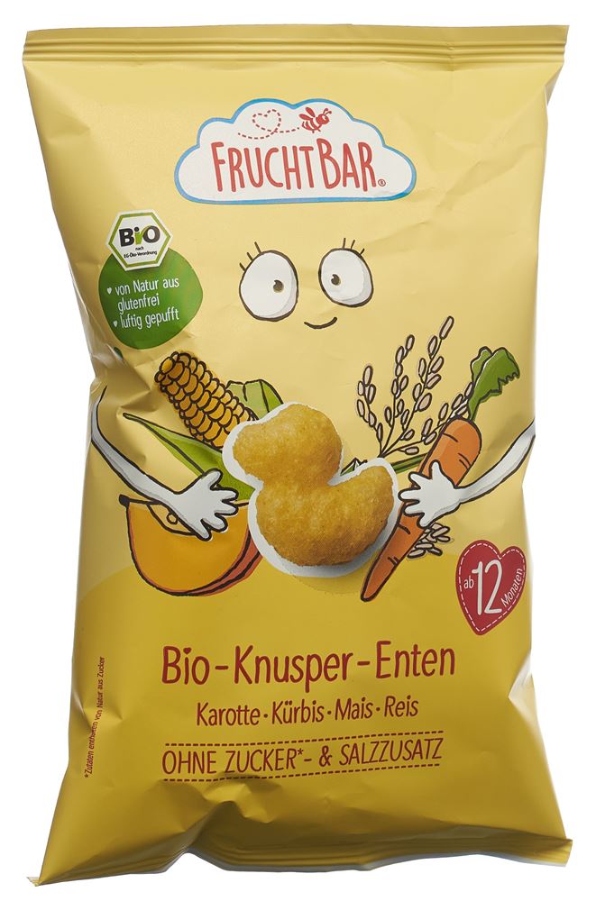 FRUCHTBAR Knusper Enten<br>30 g, Beutel, Bio Karotte Kürbis Mais Reis