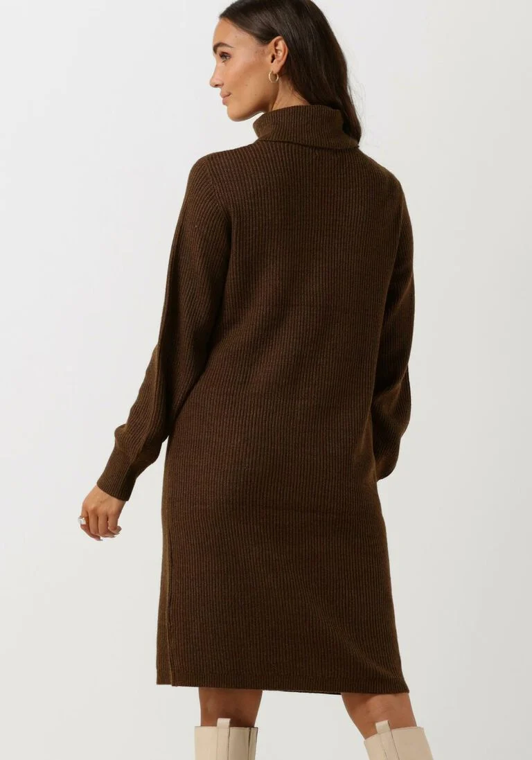 OBJECT bruine object mini jurk malena l/s rollneck dress