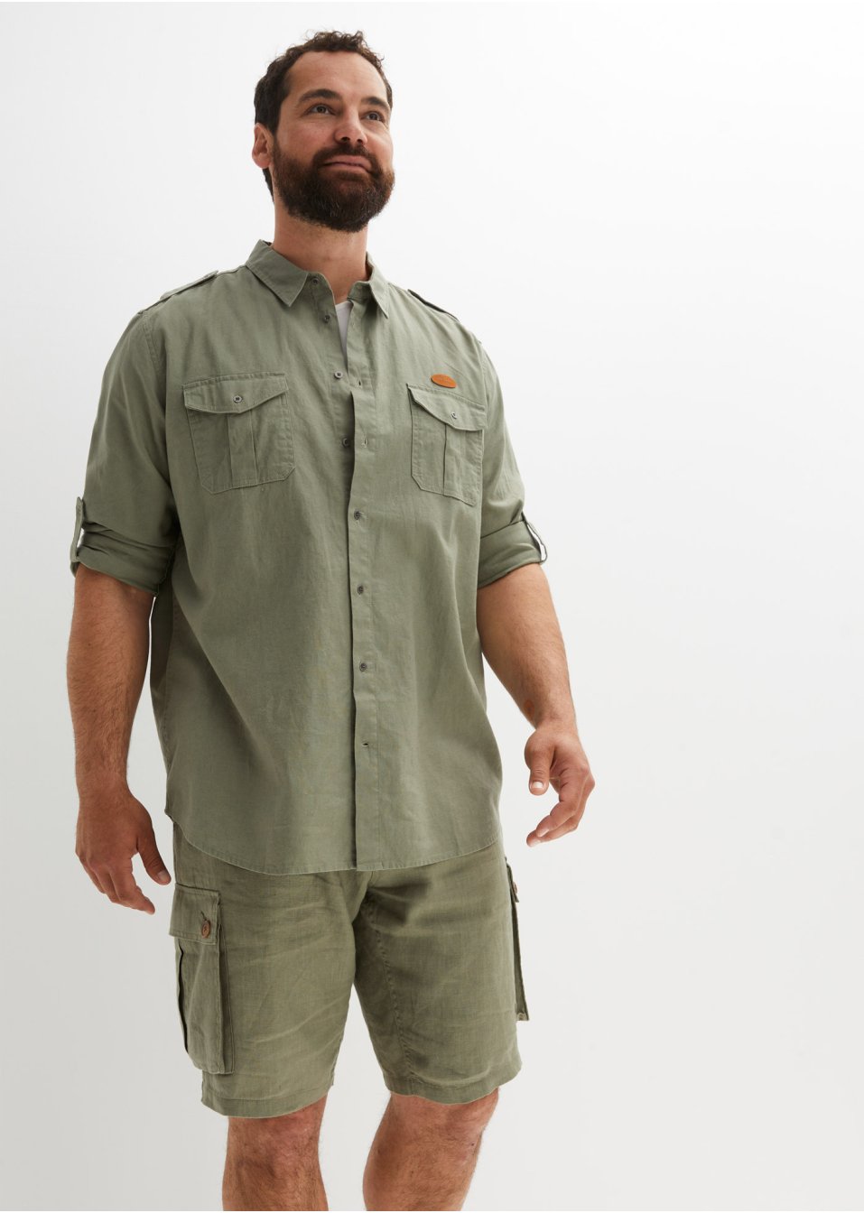 Chemise manches longues en mélange lin et coton