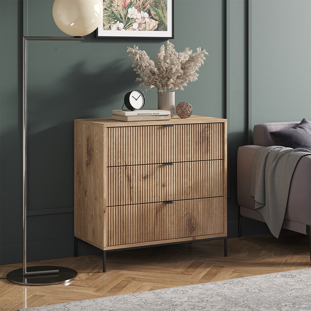 Vicco Kommode Eliza Viking Oak 80 x 81,2 cm mit 3 Schubladen