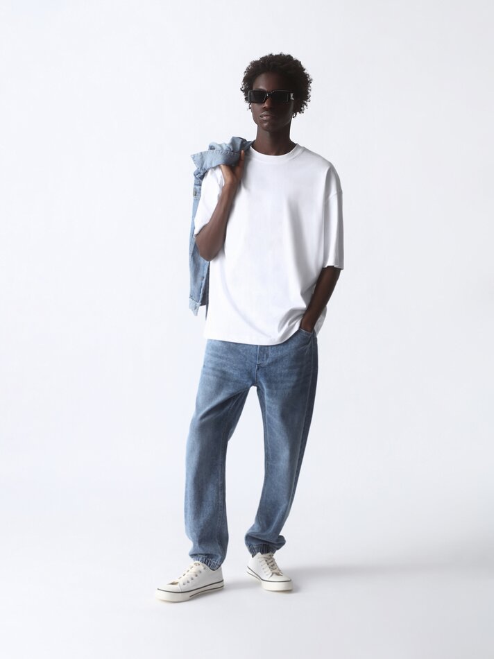 Calça jeans jogger elástica - Índigo