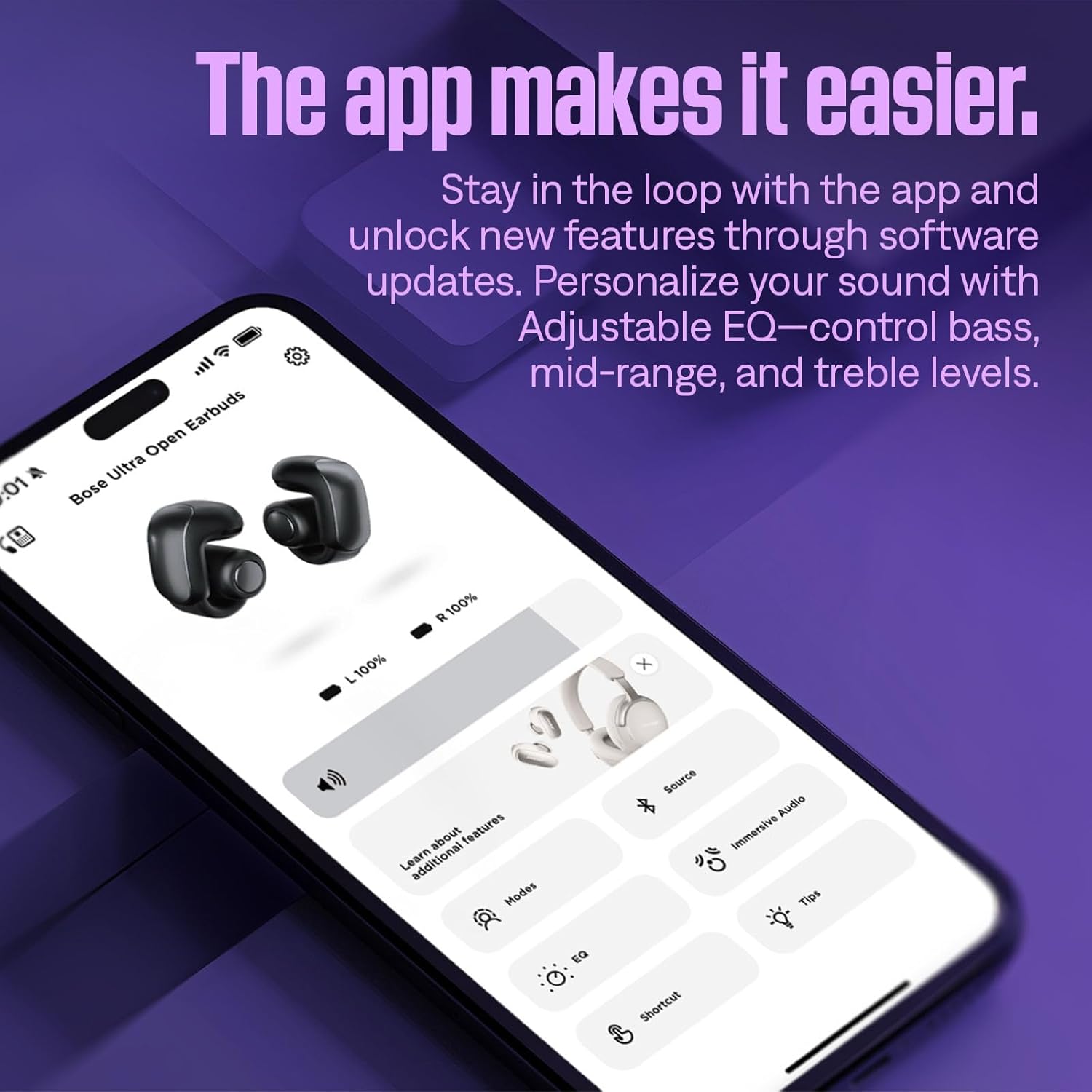 Bose Ultra Open Earbuds, Écouteurs oreilles libres avec technologie OpenAudio, Écouteurs stéréo ouverts sans fil, Écouteurs immersifs à clipser, Jusqu’à 48 heures d’autonomie