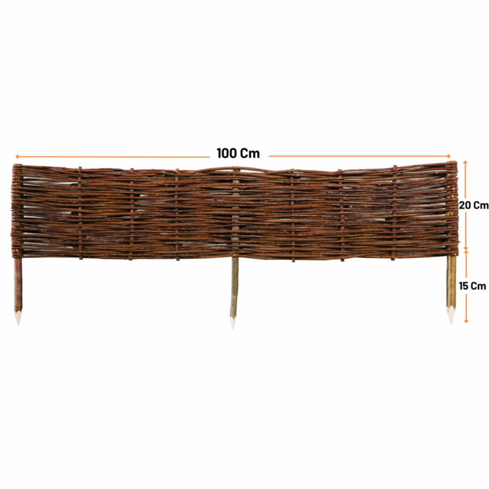 Lot de 4 bordures de jardin bois pour parterre en osier tressé et piquets noisetier à planter l 1 m x h 35 cm