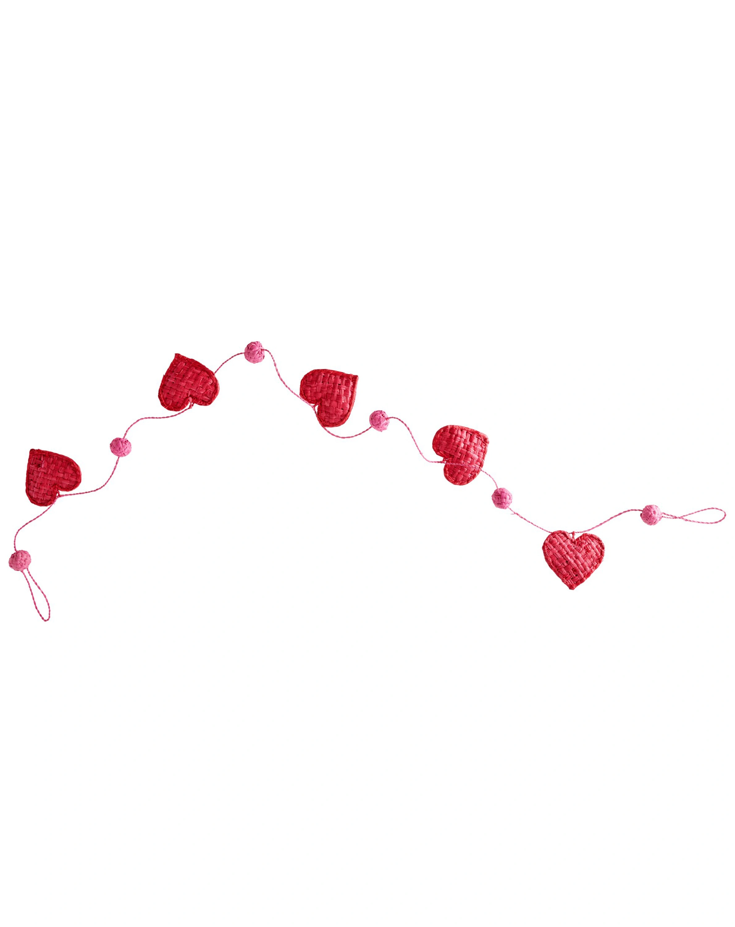 Raffia-Girlande RED HEARTS (120cm) in rot