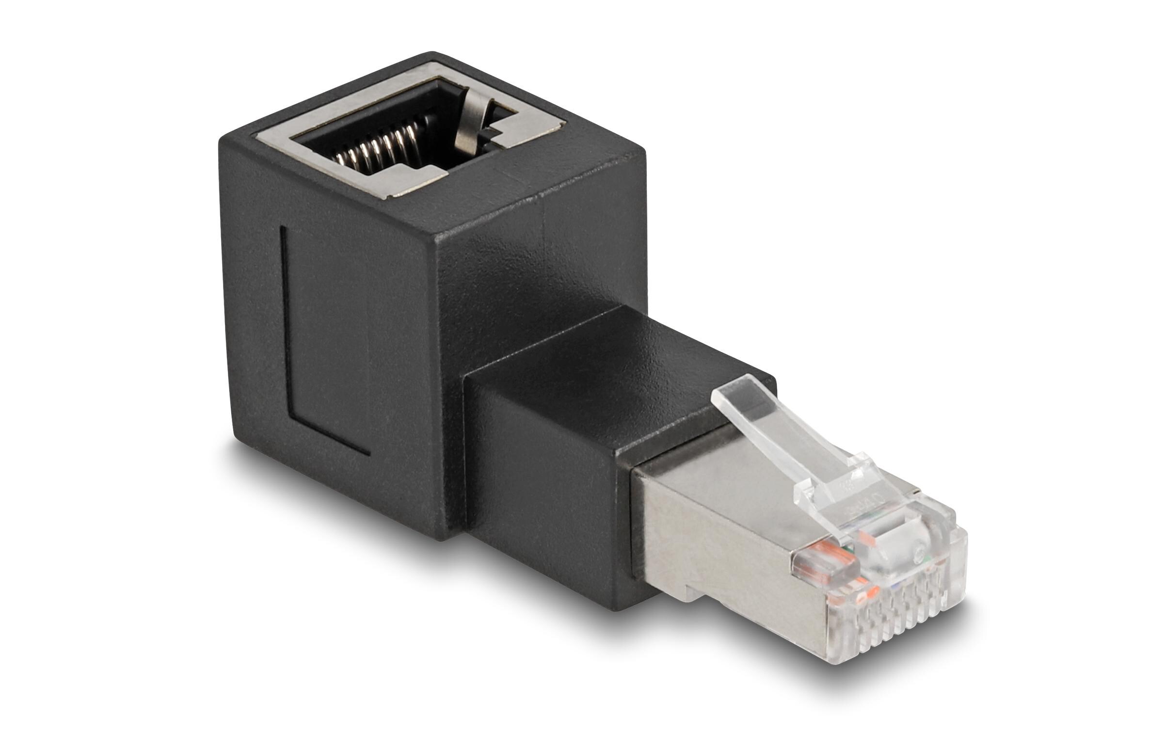 Winkeladapter 90° RJ45 nach oben, Cat.6A 1 StückDelock RJ45 Stecker zu RJ45 Buchse Adapter Cat.6A 90° nach oben gewinkelt