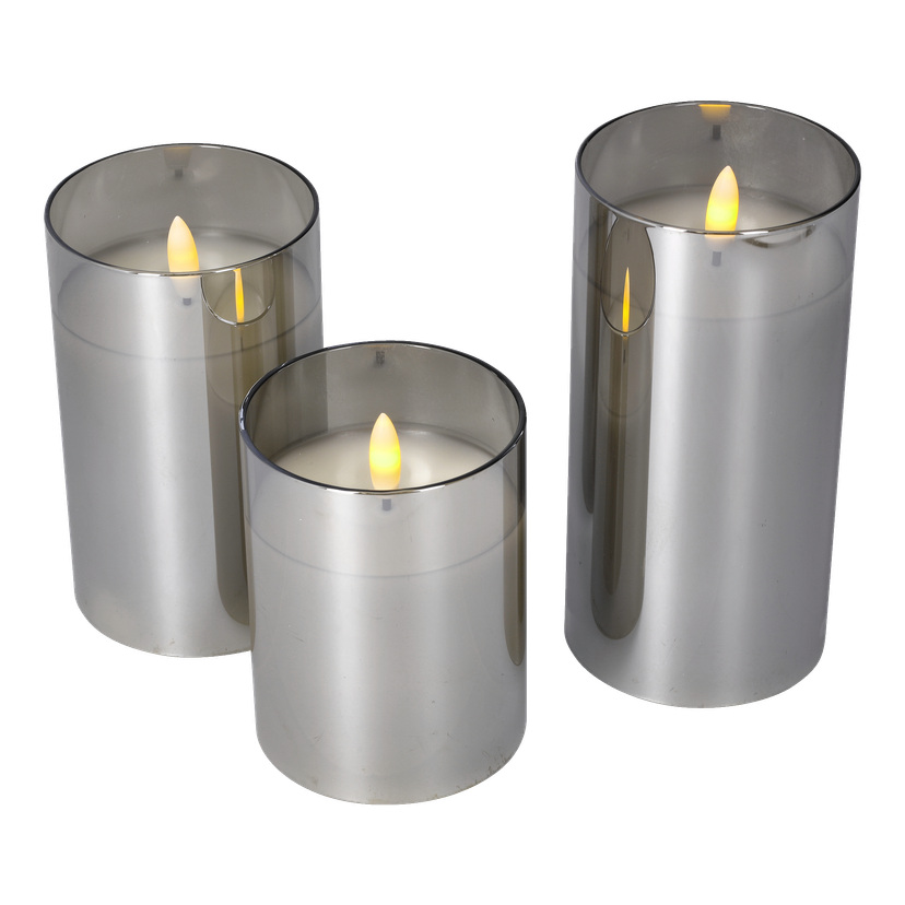 Kubbelys med flamme som flakker LED 3 deler 10/12,5/15 cm