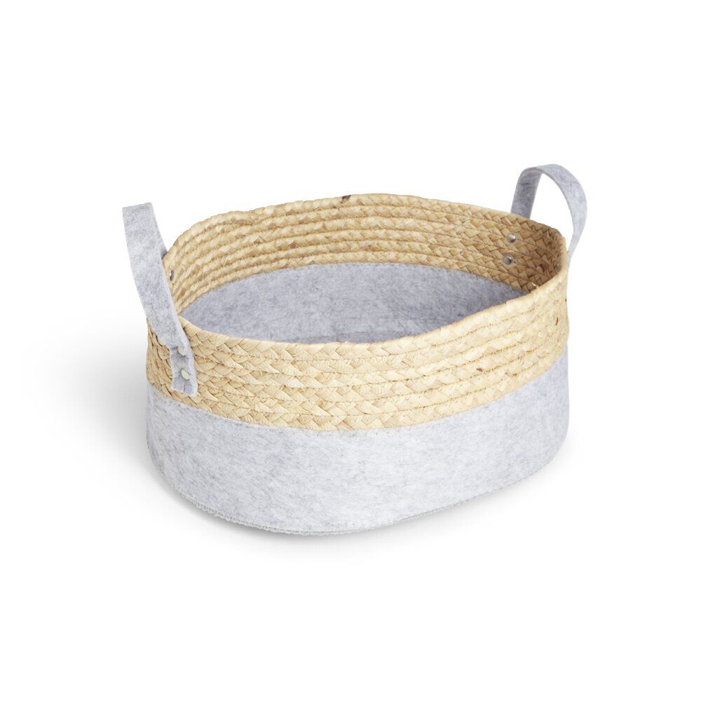 Panière de rangement jacinthe d'eau et feutrine gris clair 37x27xH15cm