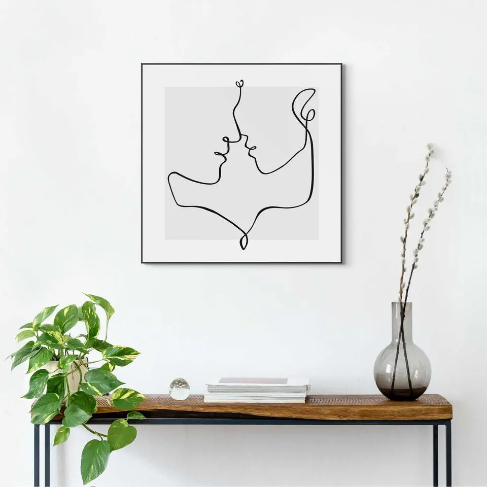 Schilderij Love Lines - 50x50cm - Zwart-Wit