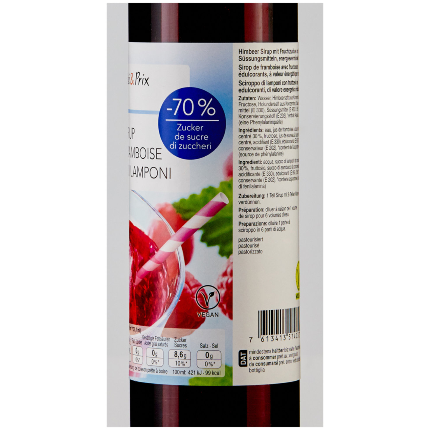 Himbeer Sirup weniger Zucker -75cl