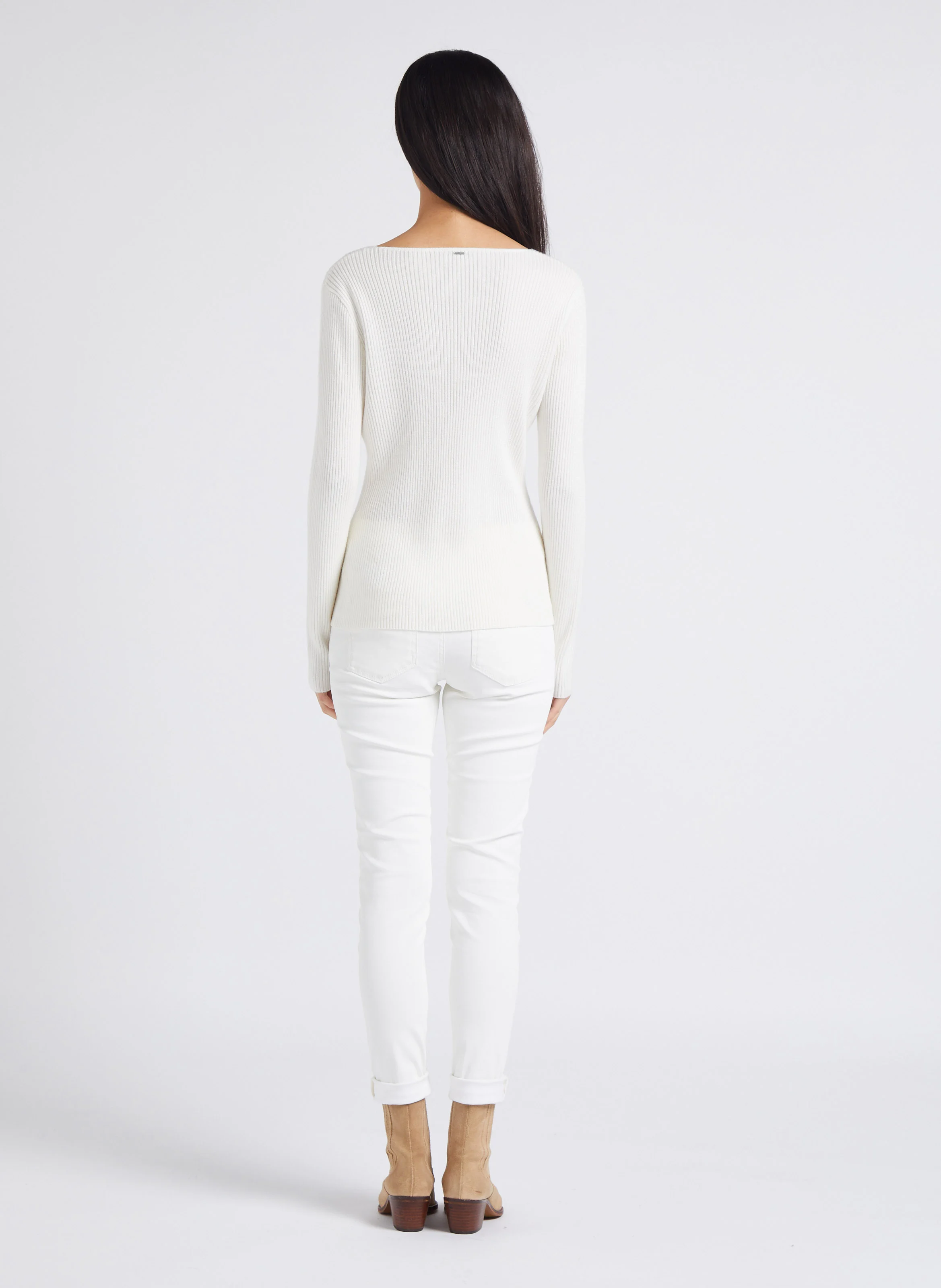 Jean enduit skinny taille haute en coton mélangé | Blanc