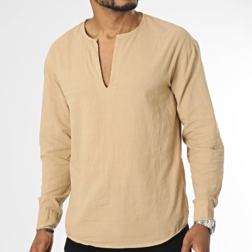 Chemise Manches Longues Col V Beige