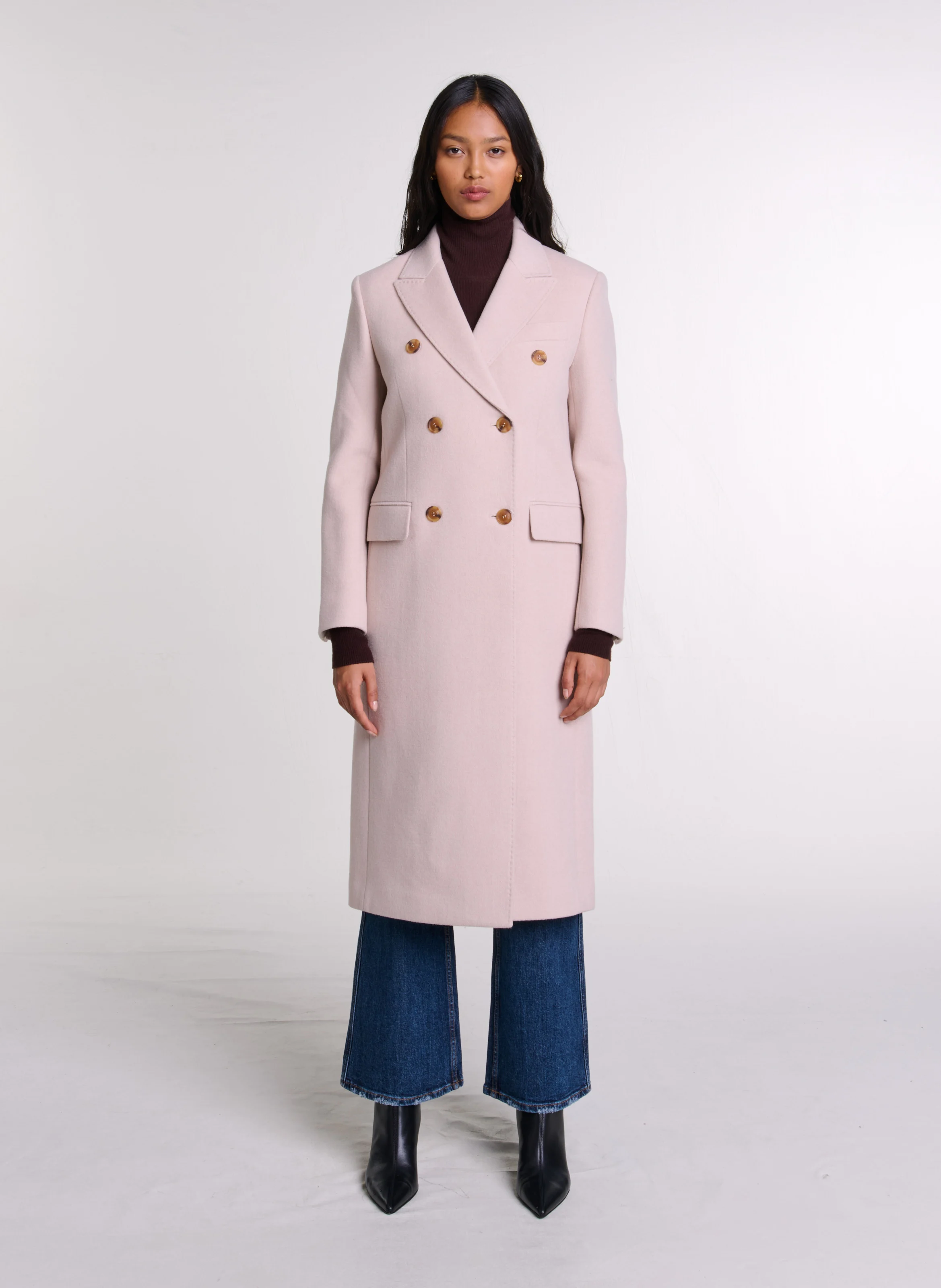 Manteau col tailleur en laine mélangée | Blanc