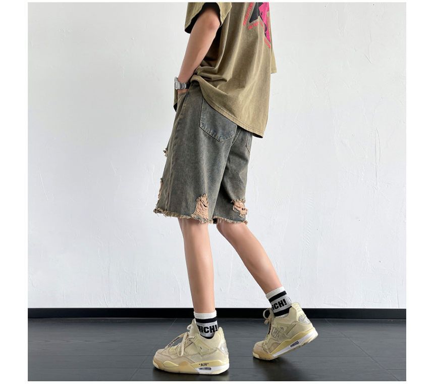 Whyessa - Gewassen, versleten denim shorts met wijde pijpen