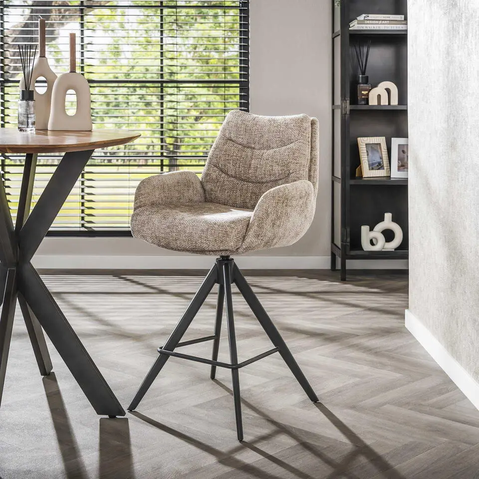 Barstoel Draaibaar - Zandkleur - Metaal - 66x67x90cm - Rich - Set van 2