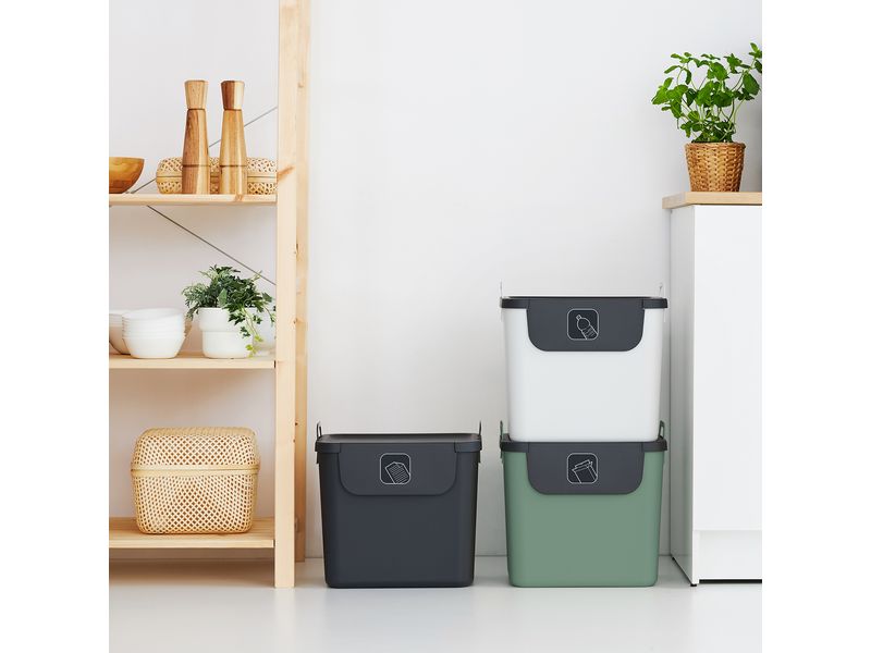Rotho Recyclingbehälter Jive 99.2 l, Grün/Schwarz/Weiss 5-teiliges Recycling-Müllsystem