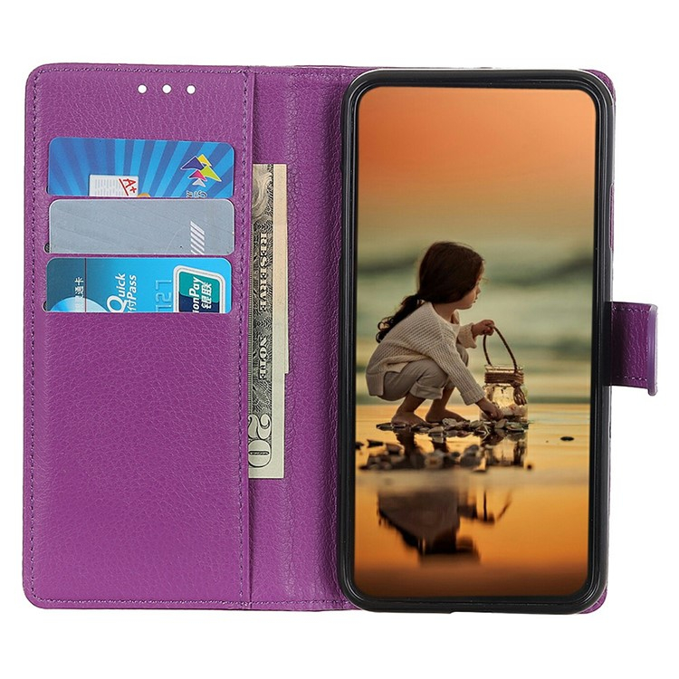 Samsung Galaxy A56 Leder Tasche Flip Cover Litchi Look - Lila