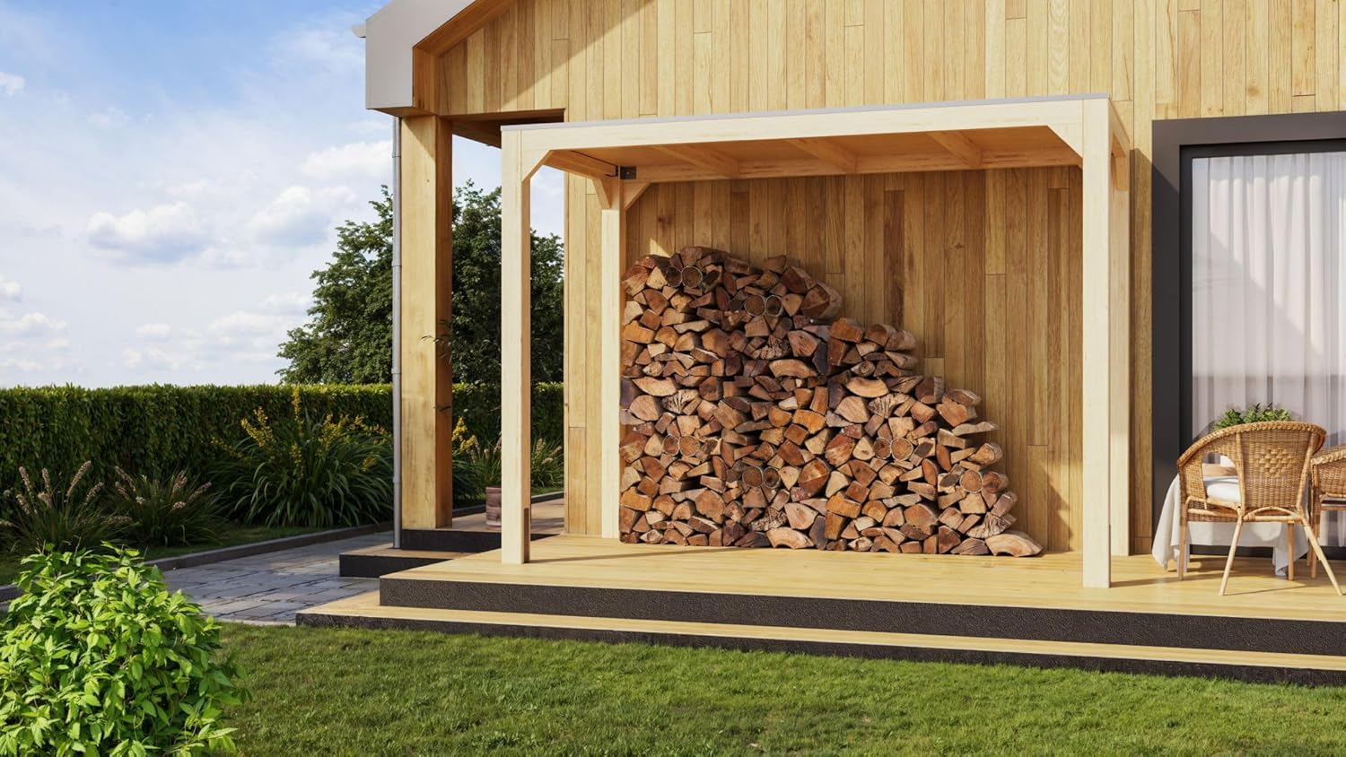 Karibu moderner Gartenpavillon mit Flachdach, Selbstklebender Dachfolie, wetterfest und stabil, für Garten, Terrasse und Outdoor-Bereich (Pavillon ohne Wände)
