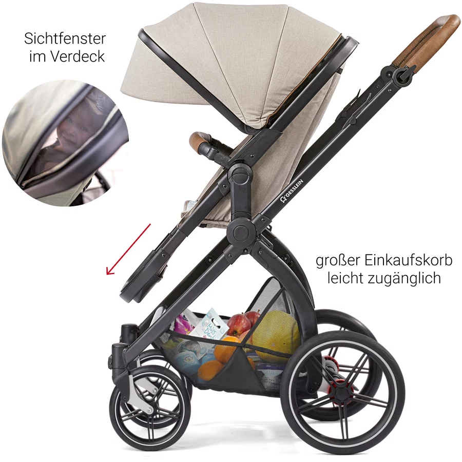 GESSLEIN Kombikinderwagen FX4 Life mit Handbremse, oliv  Blümchen